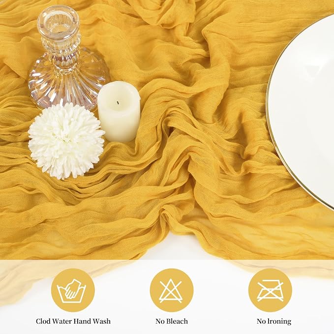 20 Pack Cheesecloth Table Runner 17 x 108 inch Long Boho Gauze Table Runners Semi Sheer Table Runner for Wedding Decor, Baby Shower, Birthday Party, Banquet (Gold)