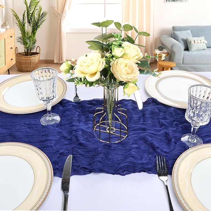 6 Pack 10FT Royal Blue Cheesecloth Table Runner 120 Inch Long Gauze Rustic Boho Spring Cheese Cloth Table Runner Sheer Fabric Decorations for Holiday Party Wedding Banquet Bridal Baby Shower Décor