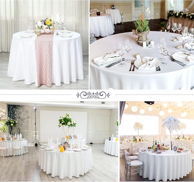 YMHPRIDE 6 Pack Round Tablecloths - White 90 Inch Polyester Round Table Cloth, Washable Fabric Table Covers for Wedding, Party, Dining, Banquet