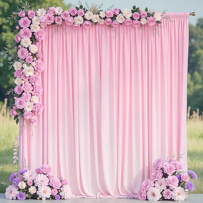 Wokceer Pink Backdrop Curtain for Wedding Parties 10x10FT Photo Polyester Backdrop Drapes for Wedding Photoshoot Baby Shower Birthday Party Curtains Photography Background 2 Panels 5x10FT