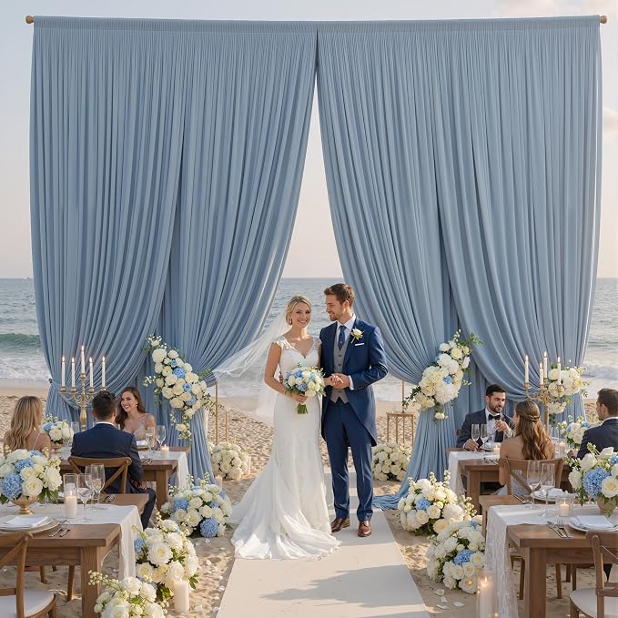 30x16ft Dusty Blue Backdrop Curtains for Wedding Party, 6 Panels 16 ft Long Back Drop Cloth, Wrinkle-Free Polyester Drapes for Birthday, Baby Shower, Stage Photography Background