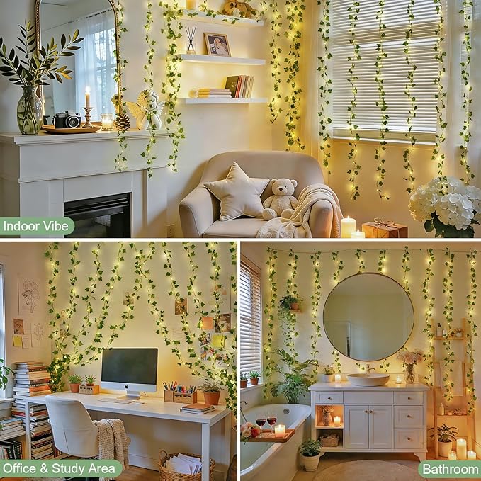 JMEXSUSS 200 LED Ivy Vine Lights, Fairy Curtain Lights USB & Battery Operated with Remote, 6.5x6.5ft Vines with Fairy String Lights for Bedroom, Dorm, Classroom, Wedding, Indoor, Outdoor Decor
