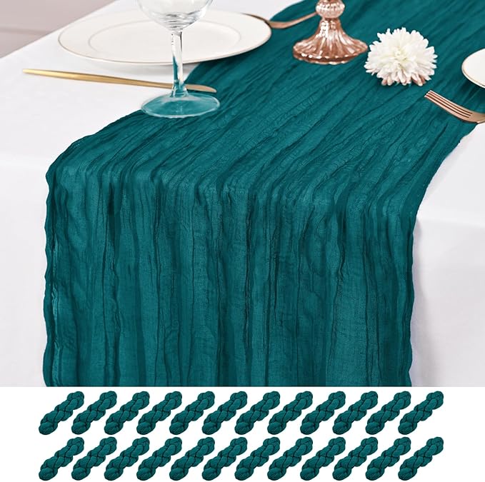 24 Pack Teal Table Runner 10Ft Cheesecloth Table Runner Rustic Gauze Table Runner Romantic Long Sheer Fabric Cheese Cloth Table Runner for Wedding Party Bridal Baby Shower