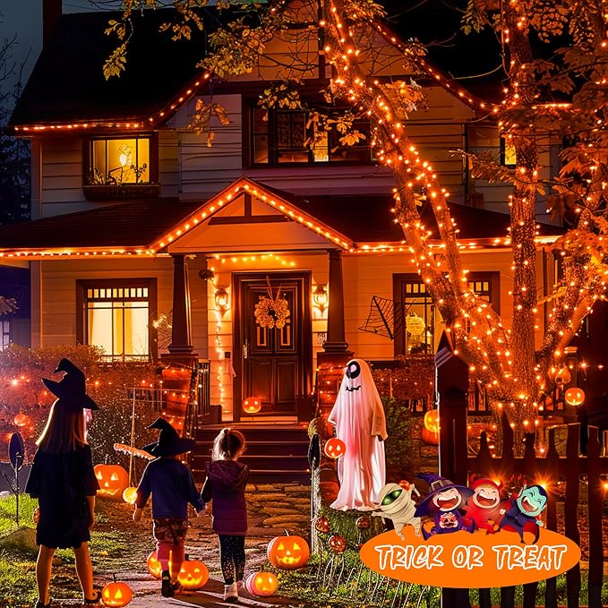 JMEXSUSS 2 Pack Solar String Lights Outdoor Waterproof, Total 400 LED 151FT Solar Christmas Lights Outdoor, 8 Modes Christmas Light for Outside Patio Yard Tree Decorations, Orange