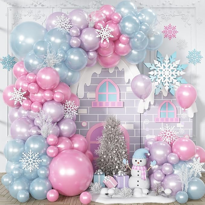 Pearl Pink Purple Blue Balloon Arch Kit, Pearl Pink Light Purple Blue Latex Balloon Garland, Different Sizes Iridescent Balloons for Wedding Mermaid Frozen Theme Baby Shower Birthday Party Decorations