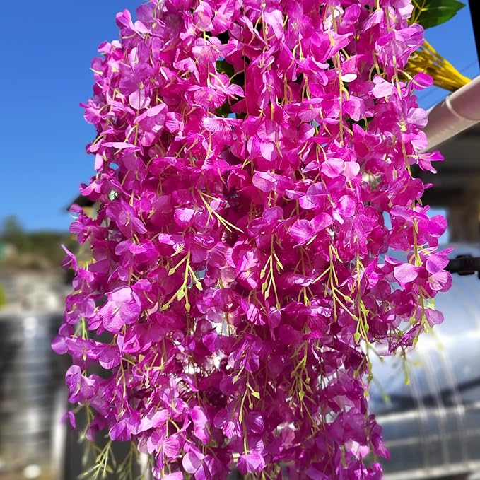 AITISOR 12 Pack Artificial Flowers Silk Wisteria Vine Ratta Hanging Flower (Purple)