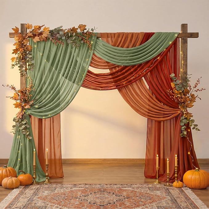 Boao 6 Pcs Fall Table Runner Burnt Orange Color Decorative Party Decorations Table Runner Cloth 10ft Boho Sheer Rustic Fabric for Wedding Birthday Party Baby Bridal Shower Graduation Dawn Decor