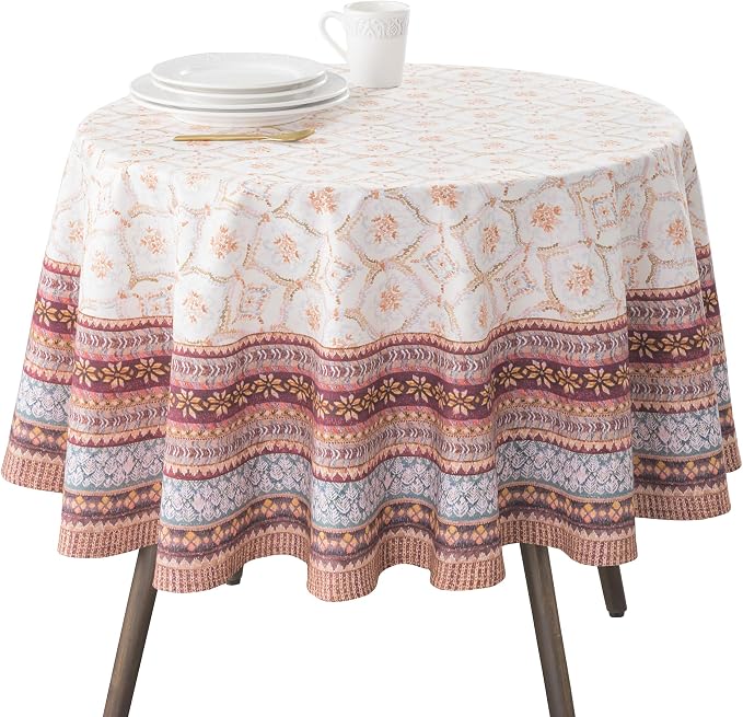 Maison d' Hermine Table Cloth Round Table 100% Cotton 69 Inches Fall Tablecloth Reusable Everyday Use for Thanksgiving Christmas Decorations Dining Farmhouse Party (Fair Isle)