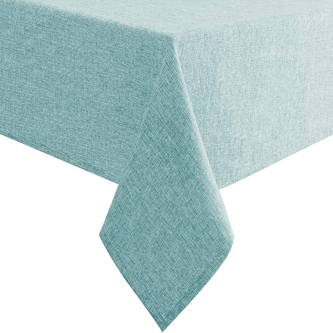 Hiasan Faux Linen Rectangle Tablecloth - Wrinkle and Stain Resistant Washable Table Cloth for Kitchen Dining Room Holiday Table Cover for Party Dinner, Aqua, 54 x 80 Inch