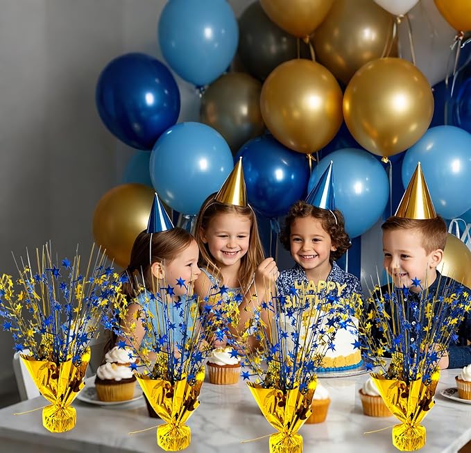 FUBININA 6 Pack 2026 Graduation Table Centerpiece Party Decoration Metallic Foil Spray Centerpiece Glitter Decor Star Tabletop for Graduation New Year Birthday Holiday Party Favor, Blue and Gold