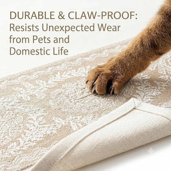 Nordic Beige Linen Tablecloth, Heavy-Duty Rectangle Cover | Spill-Resistant & Wrinkle Free Elegant Drape Table Protector for Kitchen Dining Room Party Decor