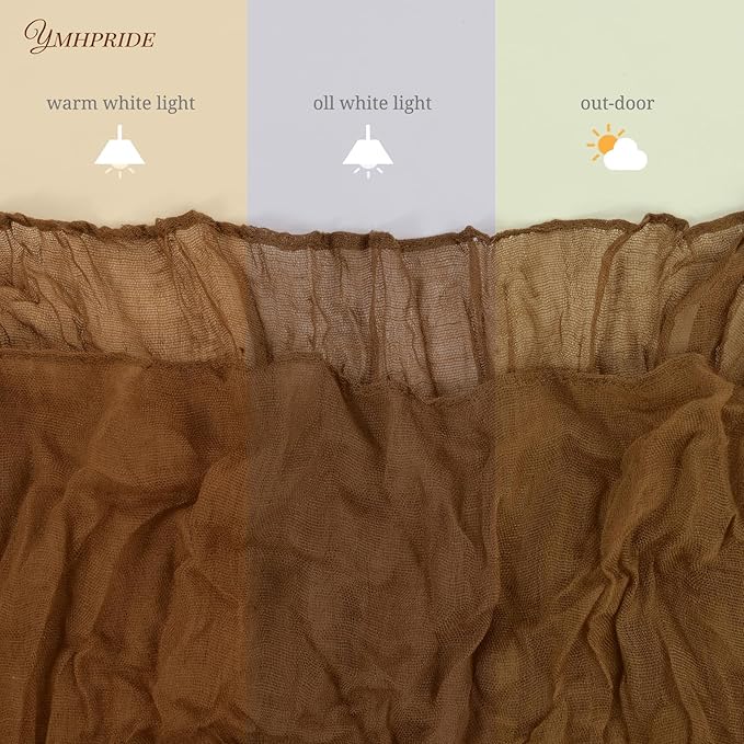 12 Pack Cheesecloth Table Runner 35 x 120 inch Long Boho Cheese Cloth Gauze Table Runners Semi Sheer Table Runner for Wedding Decor, Bridal Shower, Birthday Party (Brown)