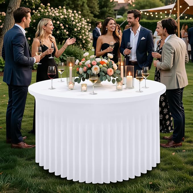 Smiry Round Spandex Tablecloth, Elastic Fitted Washable Tablecloths for 72 Round Tables, Waterpoof Stretch Table Cover Skirt for Outdoor, Wedding, Banquet & Parties, White