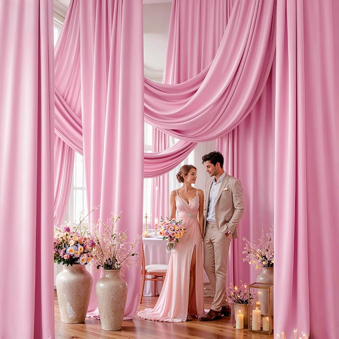 50ftx20ft Baby Pink Backdrop Ceiling Drapes,10Panels 20ft Height Wrinkle Free Tent Draping Curtains, Fabric Drapery Ceiling Drapes for Wedding Ceremony Birthday Theme Parties with Rod Pocket