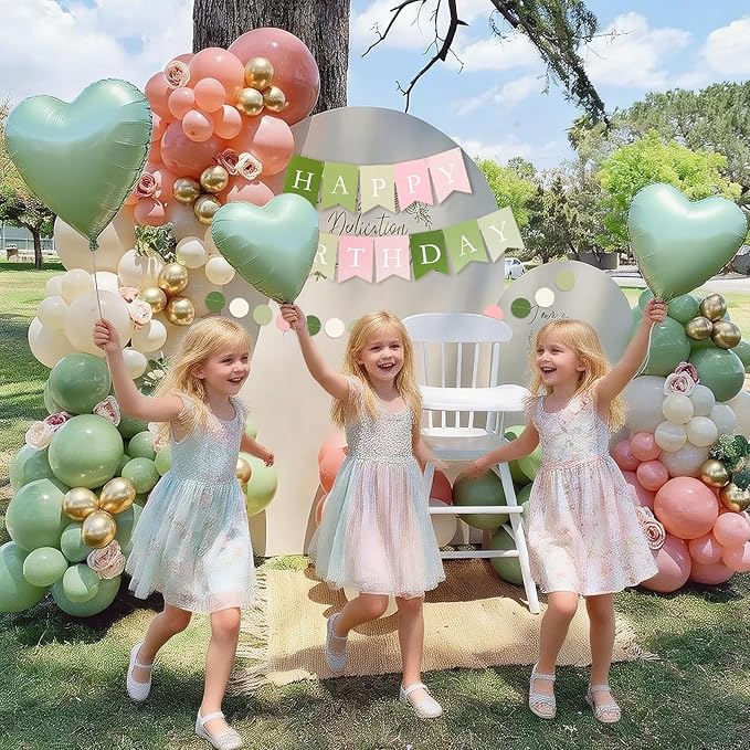 Pink and Green Birthday Decorations, Party Décor for Women, Happy Birthday Decorations with Birthday Banner Fringe Curtain