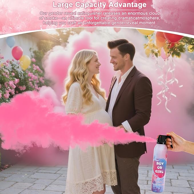Large Gender Reveal Smoke Bombs 4 Packs, Pink Biodegradable Powder Spray for Baby Girl Reveal, Long-Lasting 10ft Smoke Effect, Unique Gender Reveal Ideas & Party Decorations
