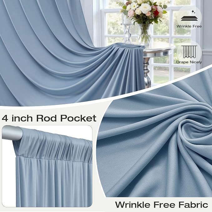 2 Panels 5x40ft Dusty Blue Ceiling Drapes for Wedding Parties, Wrinkle Free Thick Polyester 40ft Extra Long Wedding Draping Ceiling Curtains Arch Drapery for Birthday Party Canopy Tent Decor