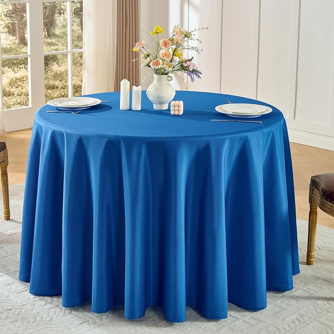 Round Tablecloth 132 Inch 6 Pack Royal Blue Tablecloths Washable Decorative Linen Polyester Table Clothes Cover for Dining Table Banquets Buffet Parties and Wedding