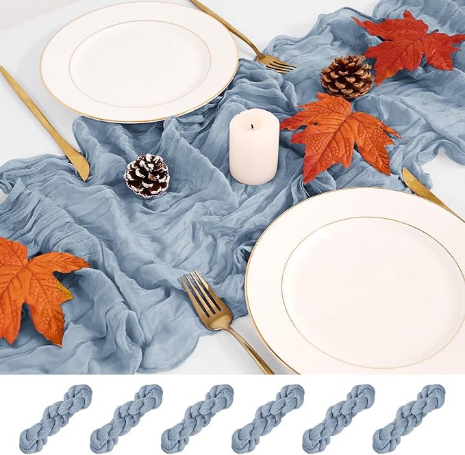 6 Pack Dusty Blue Table Runner, Cheesecloth Table Runner Long Romantic Semi Sheer Rustic Boho Gauze Table Runners for Wedding Bridal Shower Birthday Party Decorations(17.7×108 Inch)