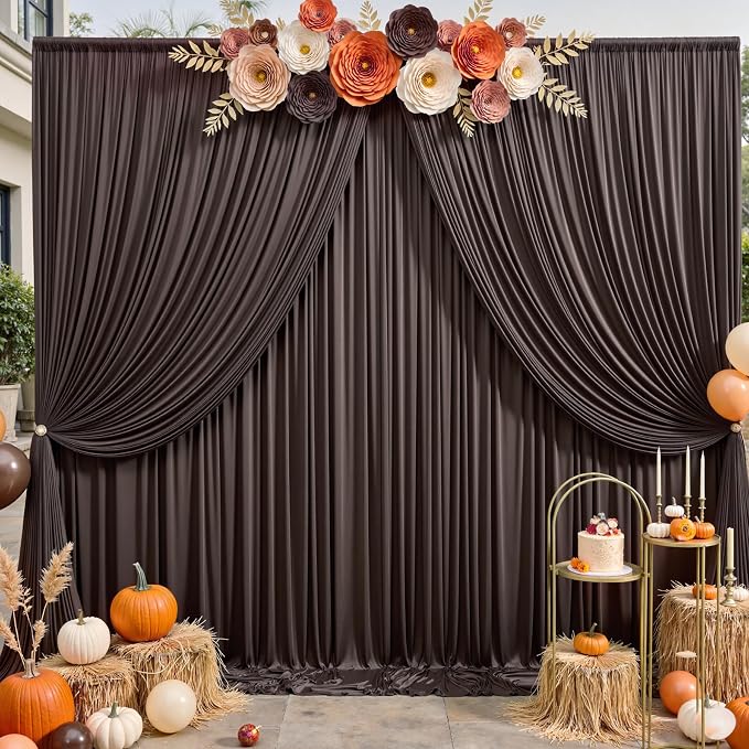 50ft×12ft Brown Backdrop Curtains for Wedding Parties, 10 Panels Wrinkle Free Polyester Photo Backdrop Drapes Back Drop Cloth for Birthday Photography Background