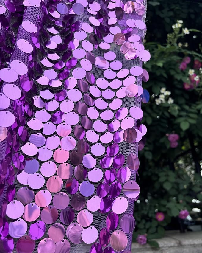 Purple Sequin Backdrop,18MM Large Sequin 4x10 ft, 2 Panel Glitter Shimmer Backdrop Photobooth Props for Decor, Parties, Home, Weddings