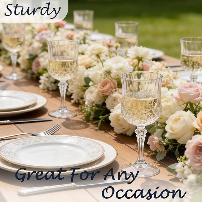Plastic Wine Glasses, Plastic Goblets Vintage Style Cordial Unbreakable Drinking Glasses, Reusable Drinkware for Wedding Reception, Grand Event Party Supplies (48, Transparent)