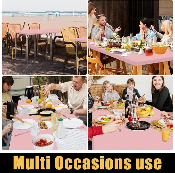 Smiry 6 Pack Rectangle Picnic Table Cloth, Waterproof Elastic Fitted Tablecloths, Washable Polyester Rectangular Patio Table Cover for Camping, Indoor and Outdoor (Baby Pink, 30"x72")