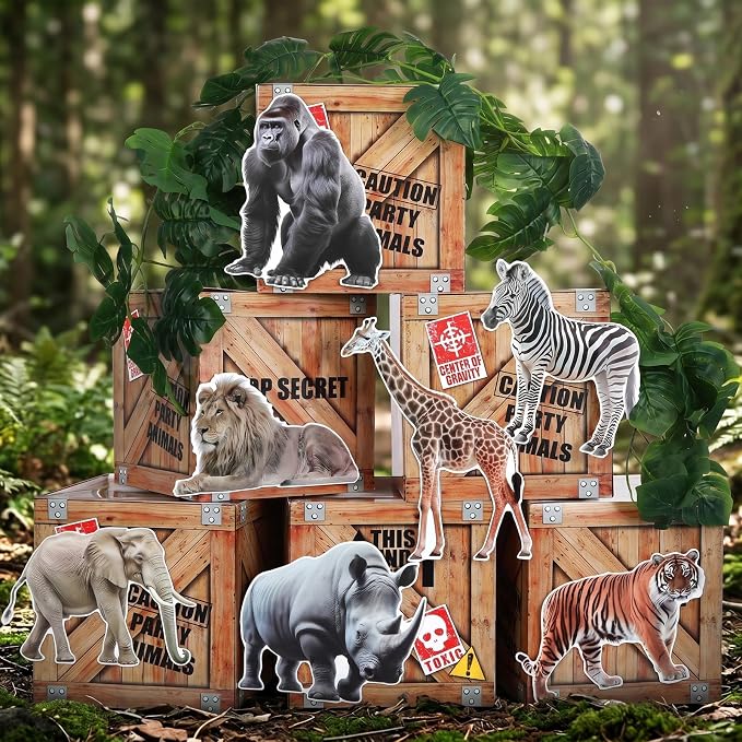 party greeting Jungle Animals Birthday Party Decorations Safari Animals Party Boxes Decor Woodland Zoo Boxes Wild Animal Photo Booth Props for Safari Theme Baby Shower Birthday Party Supplies