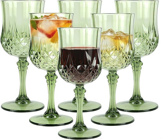 Plastic Wine Glasses, 10OZ Plastic Goblets Vintage Style Cordial Drinking Glasses for Wedding Reception, Grand Event Party Supplies(6, Sage Green)