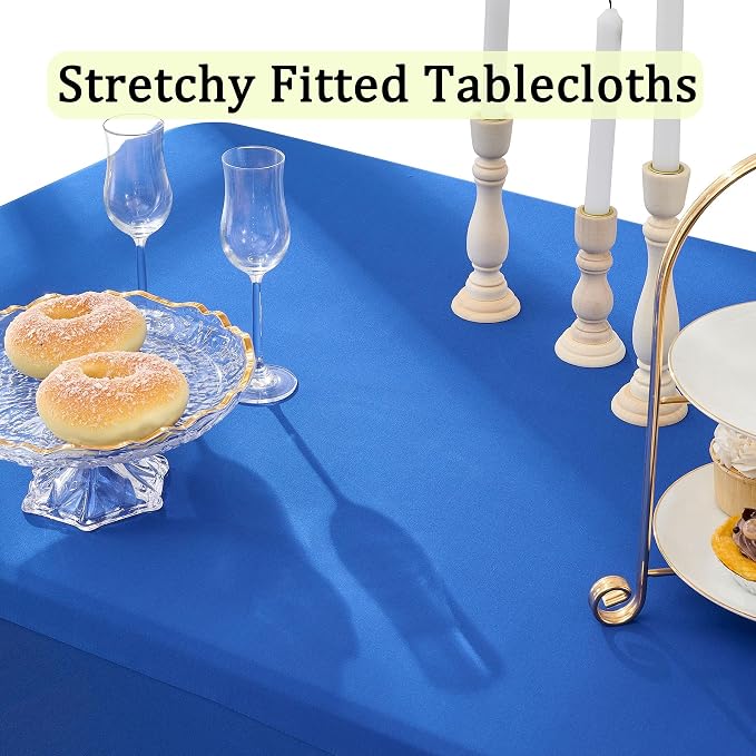 2 Pack Royal Blue Spandex Table Clothes for 6 Foot Rectangle Tables, Wrinkle Free Fitted Table Cover 6ft Stretchy Tablecloths with Skirt for Parties Weddings Birthday Banquet Baby Shower