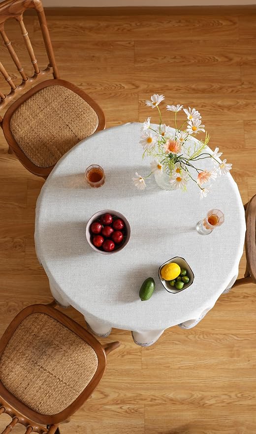 ISAENNE Designer Linen Round Tablecloth,Diameter 55"-Segerman B | Chinoiserie Vintage Elegant Floral Durable Table Cloth,Beautiful,Heavyweight,Dining Room,Tea Party,Kitchen,Thanksgiving