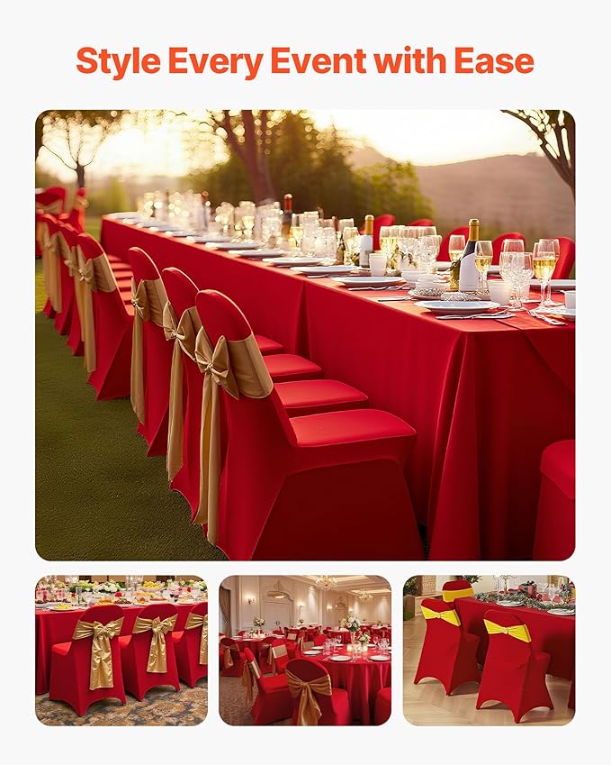 VEVOR Chair Covers, Polyester Spandex Chair Cover, Stretch Slipcovers for Wedding Party Dining Banquet Flat-Front Chair Covers (Red-c, 50PCS)