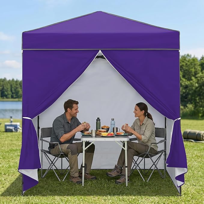 EAGLE PEAK 6x4 Instant Pop Up Canopy Tent with 4 Side Wall Panels, Straight Leg Sun Shelter, Portable Canopy with Carry Bag for Camping, Beach & Sports, Purple