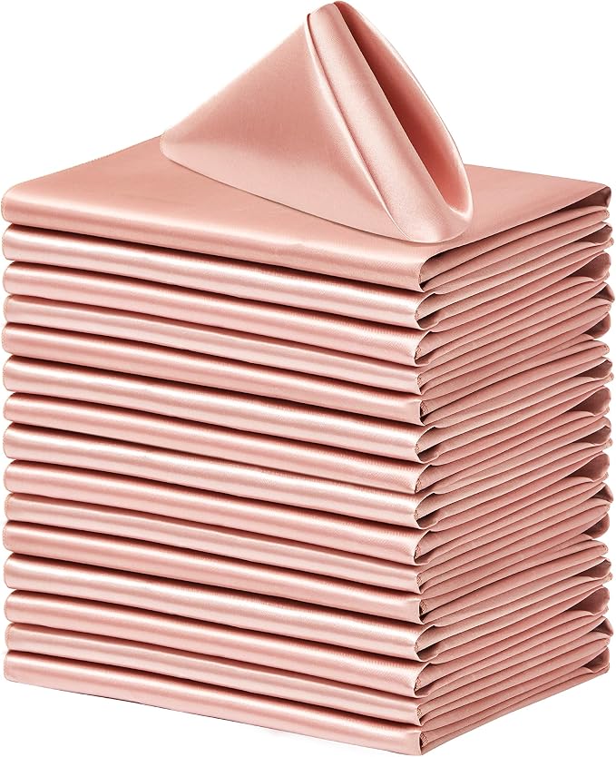 50 Pack Square Satin Dinner Napkins, 20x20 Inches Silky Soft Smooth Table Cloth Napkins for Restaurant Weddings Banquet Party Decoration, Rose Gold