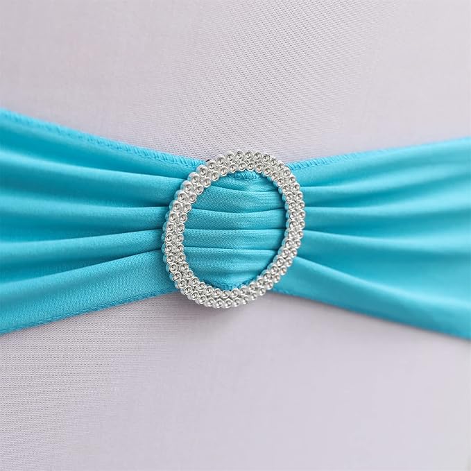 Dimatic Spandex Chair Sashes Bands 30PCS Stretch Chair Cover Ties Bows with Buckle Slider Wedding Party Reception Banquet Decoration (Lake Blue)