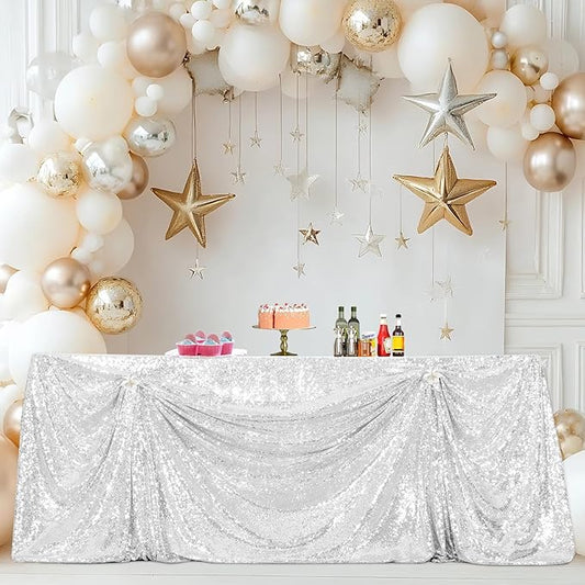 PartyDelight Silver Sequin Tablecloth 90"x156" Rectangle Shimmer Table Cloths Sparkle Glitter Wedding Banquet Decorations