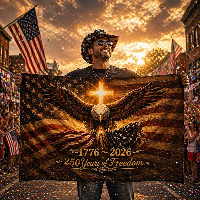 250th Anniversary USA Double Sided 3-Ply Flag for outside,We The People 1776-2026 Patriotic Yard,American Flag 250 Year Anniversary House Banner