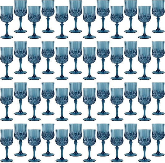 Plastic Wine Glasses, Plastic Goblets Vintage Style Cordial Unbreakable Drinking Glasses, Reusable Drinkware for Wedding Reception, Grand Event Party Supplies (48, Navy Blue)