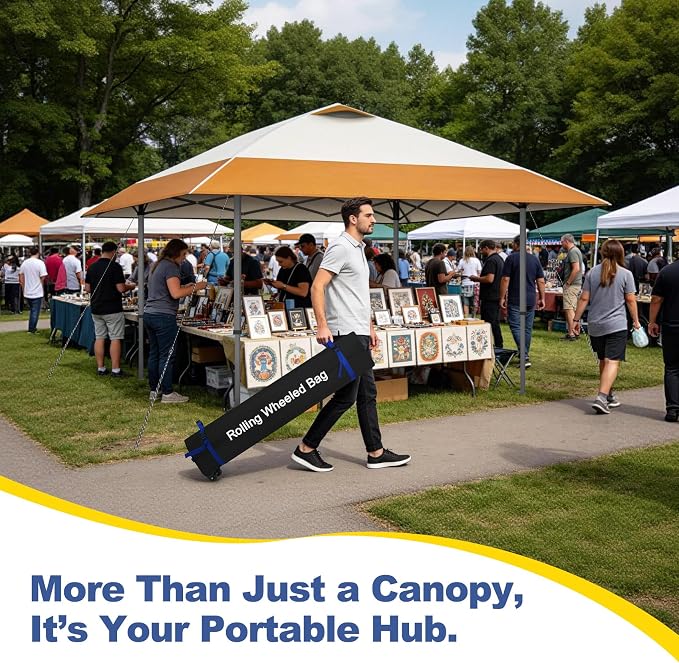 Explore Land 13x13 Pop Up Canopy with One Push Setup Heavy Duty Outdoor Sun Shade Tent for Beach,Camping,Events,Parties(Beige & Brown)