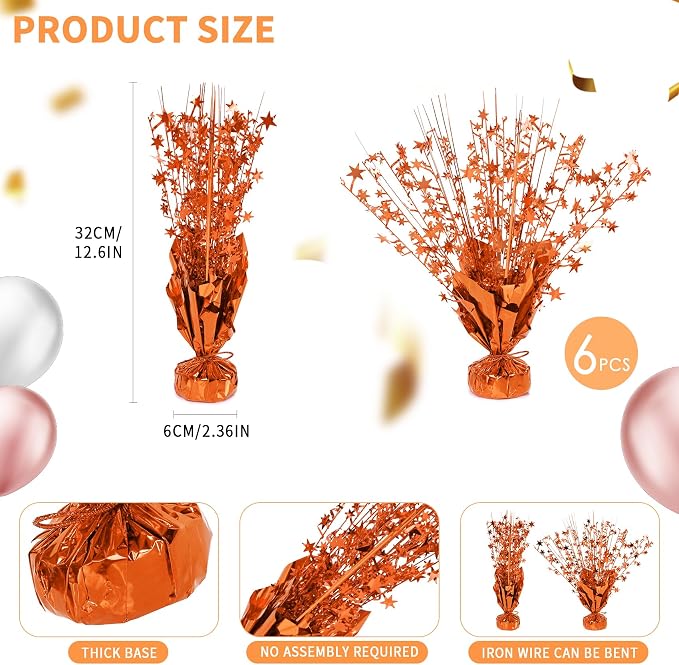 12 Pack Metallic Foil Spary Centerpieces for Tables, Orange Centerpieces for Tables Decorations, Star Brust Table Centerpieces for Birthday Graduation Wedding Baby Shower Party