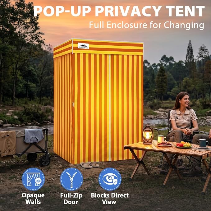 EAGLE PEAK 4x4 Pop Up Changing Tent, Flat Top Changing Room, Yellow/Orange | Portable, Privacy Tent, Pool Cabana, Dressing Room, Shower & Toilet Use, Opaque Fabric, Instant Setup, Photoshoots, Camping