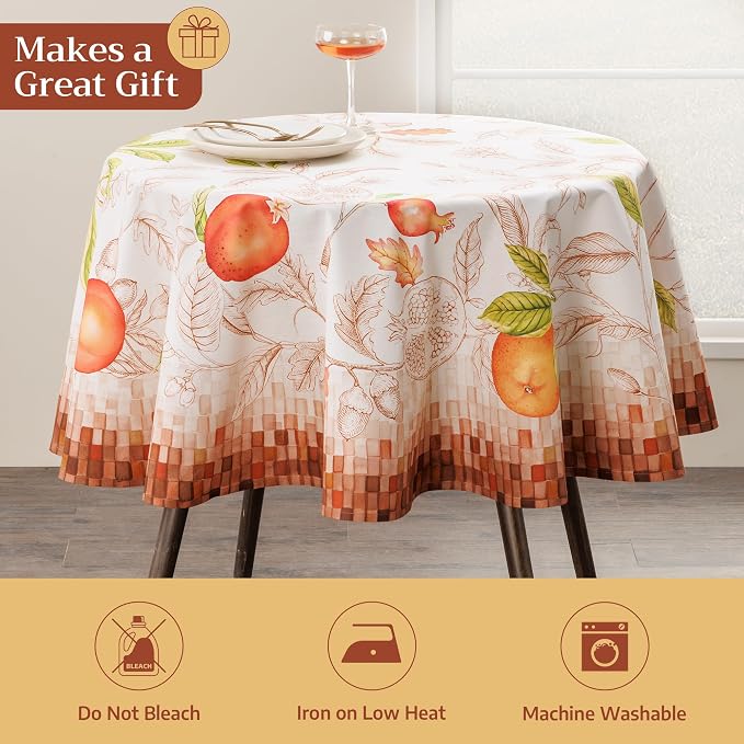 Maison d'Hermine Table Cloth Round Table 100% Cotton 69 Inches Tablecloth Reusable Decorative Everyday Use for Dining Room, Farmhouse, Home, Party, Festive & Wedding - Vintage Harvest
