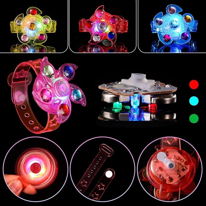 SCIONE 48 Pack LED Light Up Fidget Spinner Bracelets, Glow in The Dark Party Favors for Kids 4-8 8-12, Treasure Box Toys for Classroom, Birthday Gifts, Easter Goodie Bags Stuffers for Boys/Girls