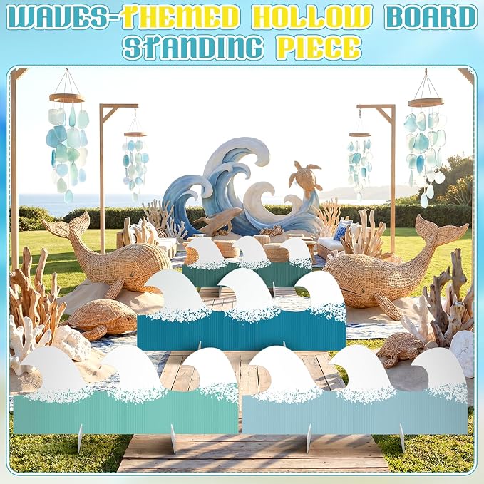 4 Pack Ocean Waves Cardboard Cutout Stand up 27 Inch Ocean Beach Theme Party Decoration Wave Life Size Photo Props for Summer Party Under The Sea Home Decoration