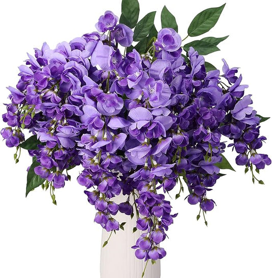 Luyue Wisteria Artificial Flowers, 2Pcs Silk Faux Wisteria Hanging Flowers UV Resistant Realistic Fake Flower for Wedding Arch Backdrop Home Garden Patio Indoor Outdoor Decoration (Light Purple)