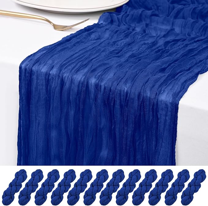 12 Pack Royal Blue Cheesecloth Table Runner 120 inch Fall Thanksgiving Boho Rustic Gauze Farmhouse 10FT Cheese Cloth Runner for Baby Shower Wedding Party Holiday Home Decor