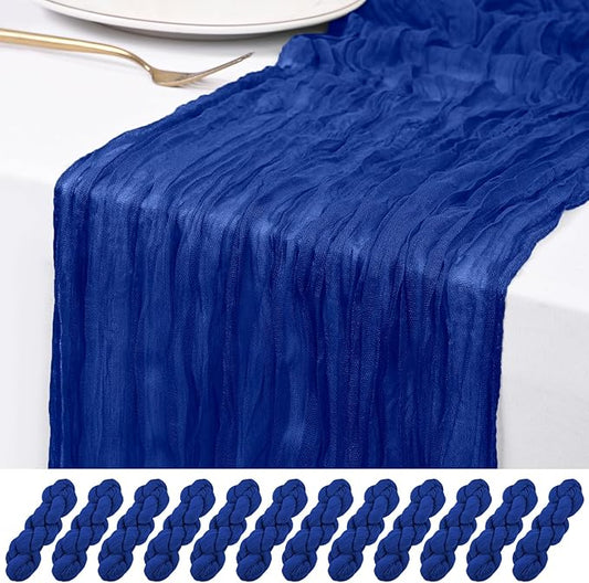 12 Pack Royal Blue Cheesecloth Table Runner 120 inch Fall Thanksgiving Boho Rustic Gauze Farmhouse 10FT Cheese Cloth Runner for Baby Shower Wedding Party Holiday Home Decor