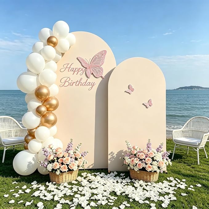 2 Pack Arch Backdrop Stand and Cover Set (7.2FT/6FT), Balloon Arch Stand, Metal Background Arch Stand, Backdrop Arch Frame, Wedding Arch for Backdrop (Apricot Cover)