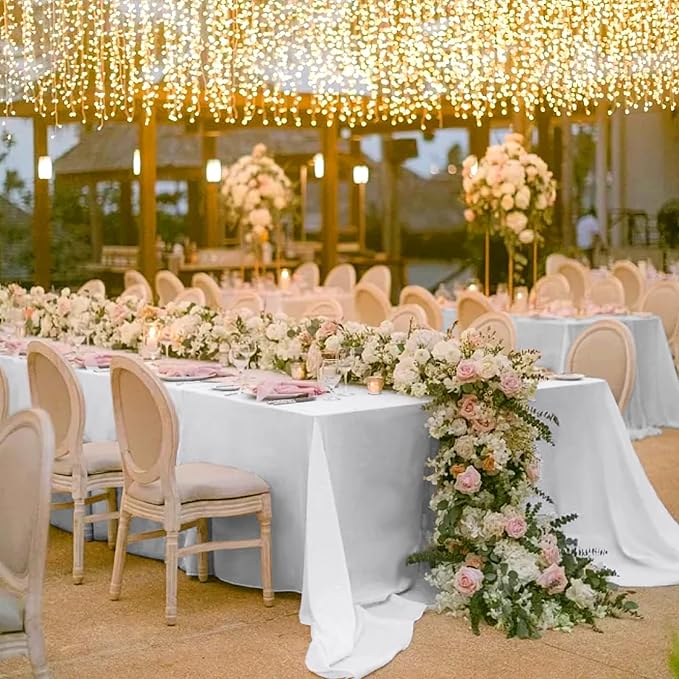 4 Pack White Tablecloths for 8ft Rectangle Tables 90 x 156 Inch - Polyester Table Cover Stain and Wrinkle Resistant Washable Fabric Table Clothes for Wedding Party Banquet Reception Restaurant