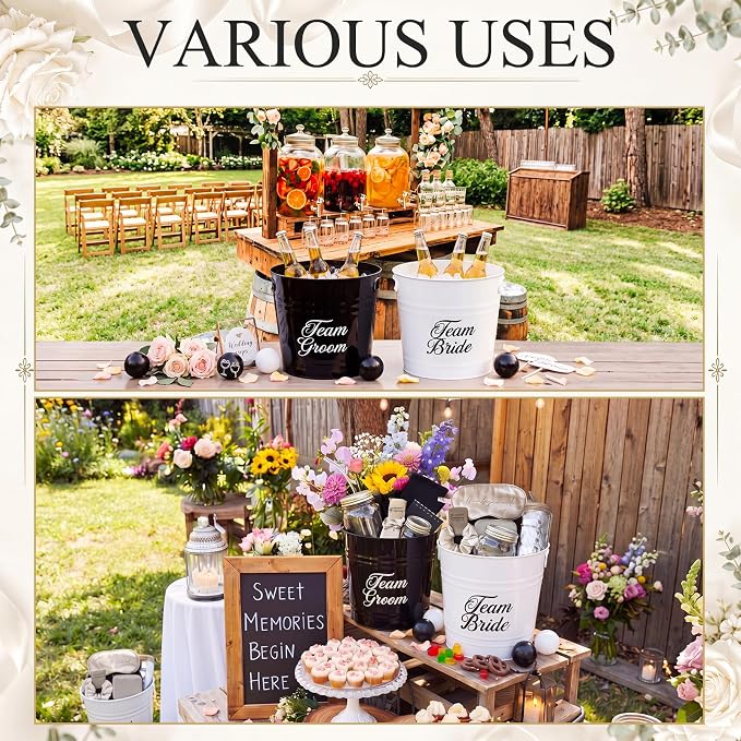 Blueweenly Wedding Giant Yard Game Bride Groom Bucket Set 2 Black White Large Buckets and 2 Balls for Wedding Reception Outdoor Games Lawn Party Fun House Parties Favors